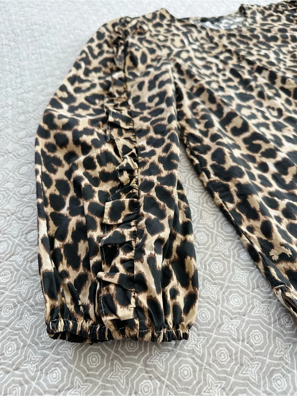 J. CREW Ruffle-Sleeve Top in Leopard Animal Print Brown Puff Sleeve Size S